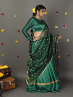 Green Silk Half Saree Set with Tissue Silk Dupatta (Set of 3) - Image 2