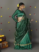 Green Silk Half Saree Set with Tissue Silk Dupatta (Set of 3) - Image 2