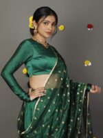 Green Silk Half Saree Set with Tissue Silk Dupatta (Set of 3) - Image 3
