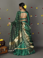 Green Silk Half Saree Set with Tissue Silk Dupatta (Set of 3) - Image 6