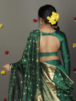 Green Silk Half Saree Set with Tissue Silk Dupatta (Set of 3) - Image 5