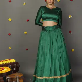 Green Silk Half Saree  (Set of 2)