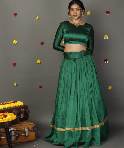 Green Silk Half Saree  (Set of 2)