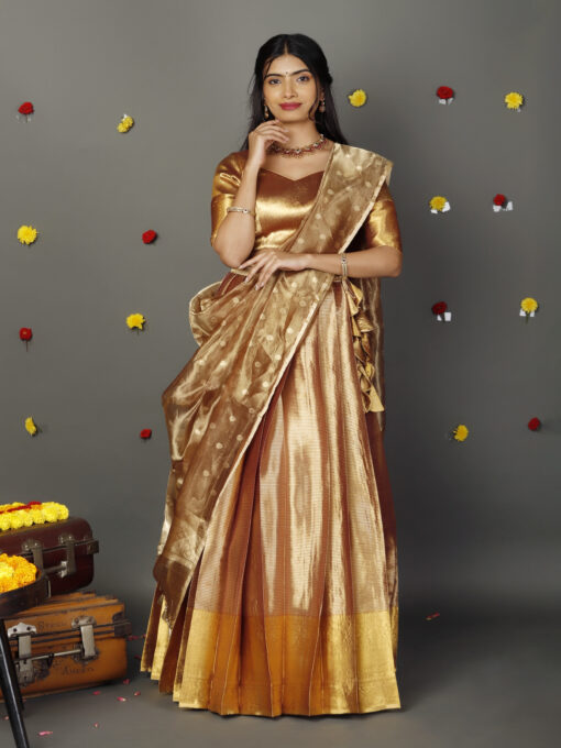 Molten Gold Tissue Silk Lehenga Set of 3 - Image 1
