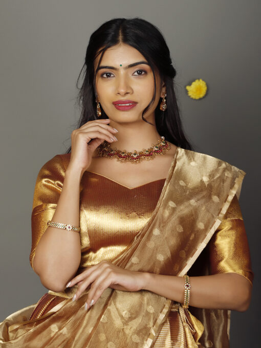 Molten Gold Tissue Silk Lehenga Set of 3 - Image 4