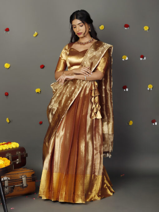 Molten Gold Tissue Silk Lehenga Set of 3 - Image 3