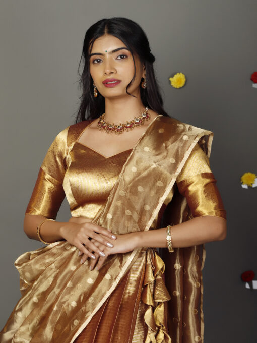Molten Gold Tissue Silk Lehenga Set of 3 - Image 5
