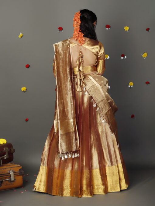 Molten Gold Tissue Silk Lehenga Set of 3 - Image 7