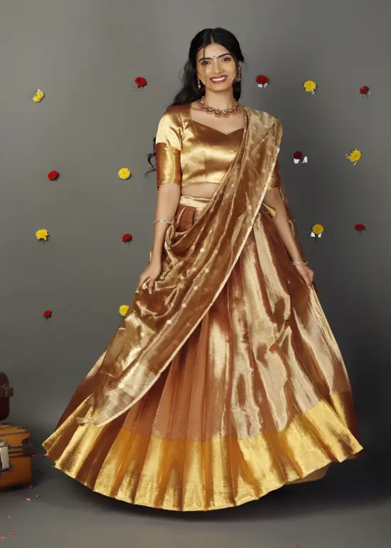 Molten Gold Tissue Silk Lehenga Set of 3