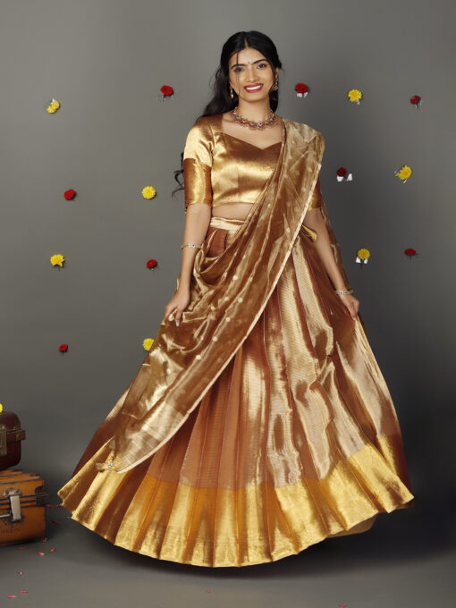 Molten Gold Tissue Silk Lehenga Set of 3 - Image 2