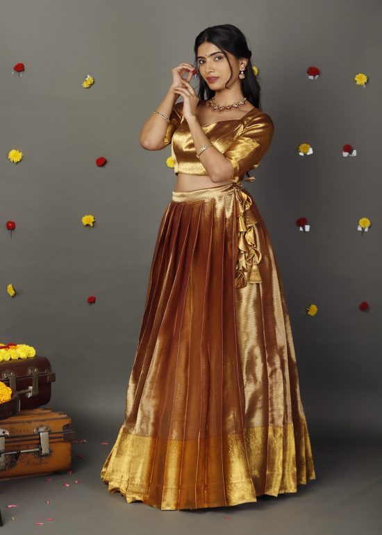 Molten Gold Silk Lehenga Set (Set of 2)