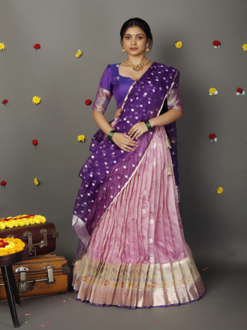 Pink Kora Lehenga set of 3 - Image 1