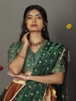 Green Embroidered Silk Lehenga Set with Tissue Dupatta - Image 4