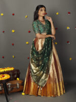 Green Embroidered Silk Lehenga Set with Tissue Dupatta - Image 2