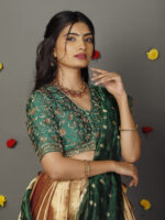 Green Embroidered Silk Lehenga Set with Tissue Dupatta - Image 5