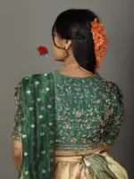 Green Embroidered Silk Lehenga Set with Tissue Dupatta - Image 7
