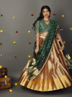 Green Embroidered Silk Lehenga Set with Tissue Dupatta - Image 3