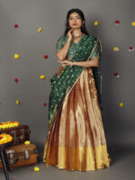 Green Embroidered Silk Lehenga Set with Tissue Dupatta