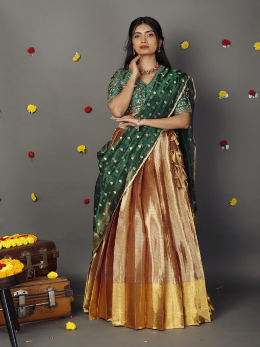 Green Embroidered Silk Lehenga Set with Tissue Dupatta - Image 1