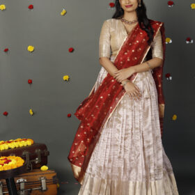 Dusty Pink Striped Tissue Silk Lehenga Set of  3