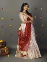 Dusty Pink Striped Tissue Silk Lehenga Set of  3 - Image 2