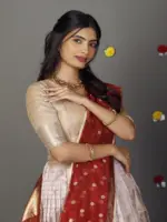 Dusty Pink Striped Tissue Silk Lehenga Set of  3 - Image 3