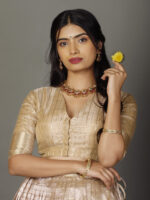 Ivory Striped Tissue Silk Lehenga Set of 2 - Image 2