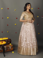 Ivory Striped Tissue Silk Lehenga Set of 2