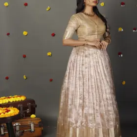 Dusty Pink Striped Tissue Silk Lehenga Set of 2