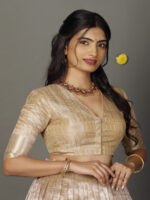 Ivory Striped Tissue Silk Lehenga Set of 2 - Image 5