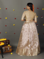 Ivory Striped Tissue Silk Lehenga Set of 2 - Image 4