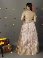 Ivory Striped Tissue Silk Lehenga Set of 2 - Image 4