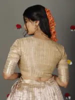 Ivory Striped Tissue Silk Lehenga Set of 2 - Image 3