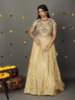 Ivory Embroidered Tissue Silk Lehenga Set of 2