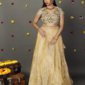 Ivory Embroidered Tissue Silk Lehenga Set of 2