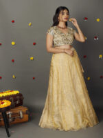 Ivory Embroidered Tissue Silk Lehenga Set of 2 - Image 6