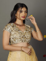 Ivory Embroidered Tissue Silk Lehenga Set of 2 - Image 5