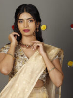 Ivory Embroidered Tissue Silk Lehenga with Tissue Silk Dupatta ( Set of 3 ) - Image 4