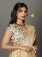 Ivory Embroidered Tissue Silk Lehenga with Tissue Silk Dupatta ( Set of 3 ) - Image 5