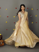 Ivory Embroidered Tissue Silk Lehenga with Tissue Silk Dupatta ( Set of 3 ) - Image 2