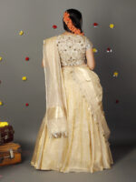 Ivory Embroidered Tissue Silk Lehenga with Tissue Silk Dupatta ( Set of 3 ) - Image 7
