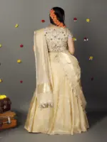 Ivory Embroidered Tissue Silk Lehenga with Tissue Silk Dupatta ( Set of 3 ) - Image 7