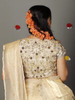 Ivory Embroidered Tissue Silk Lehenga with Tissue Silk Dupatta ( Set of 3 ) - Image 6