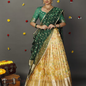 Yellow Kota Silk Lehenga (Set of 3)