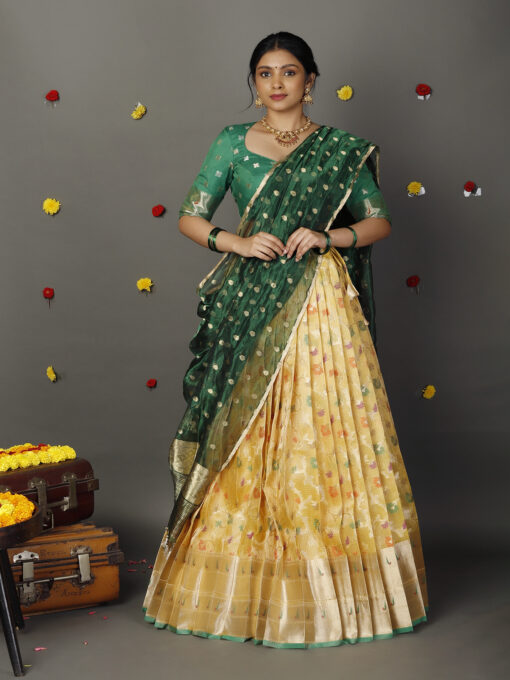 Yellow Kora Silk Lehenga (Set of 3) - Image 1