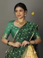 Yellow Kota Silk Lehenga (Set of 3) - Image 4
