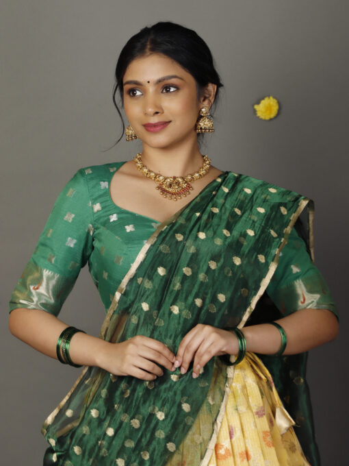 Yellow Kora Silk Lehenga (Set of 3) - Image 4