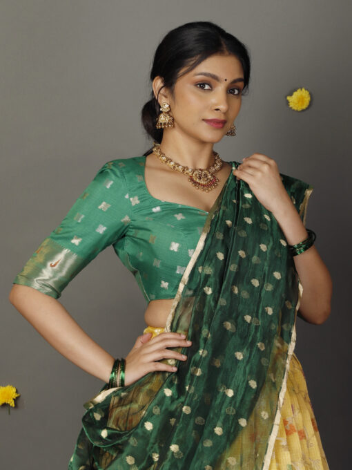 Yellow Kora Silk Lehenga (Set of 3) - Image 5