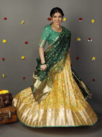 Yellow Kora Silk Lehenga (Set of 3) - Image 3