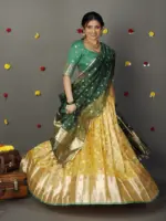 Yellow Kota Silk Lehenga (Set of 3) - Image 3